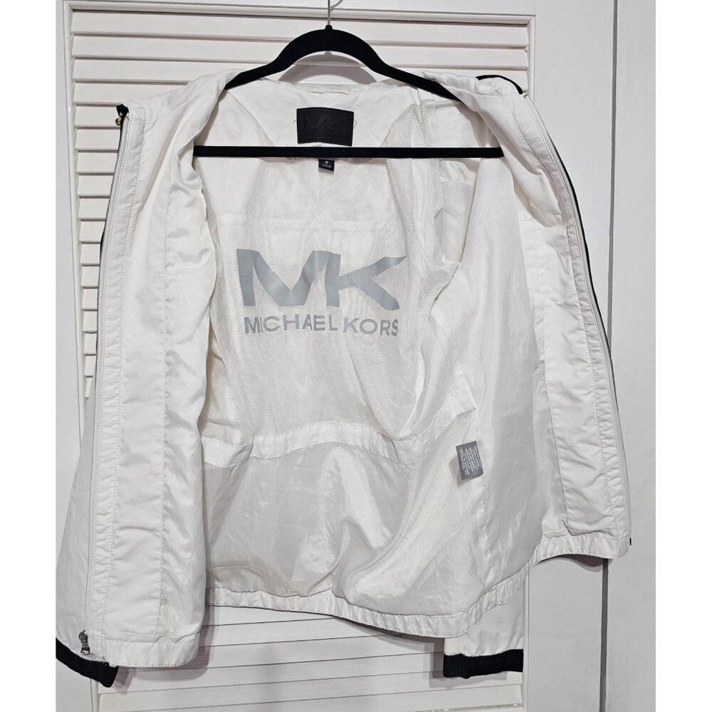 Michael Kors Men's White Stripes Red Blue Hooded Zip-Up Jacket Size Small 3059 - Picture 4 of 11